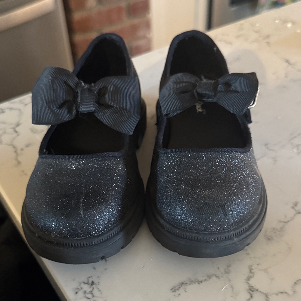 Cat & Jack Glittery Black Dress Shoes with Bow